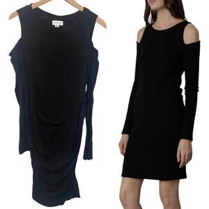 Velvet By Graham & Spencer NWT Linnie Black Cold Shoulder Sheath Dress Ruched L